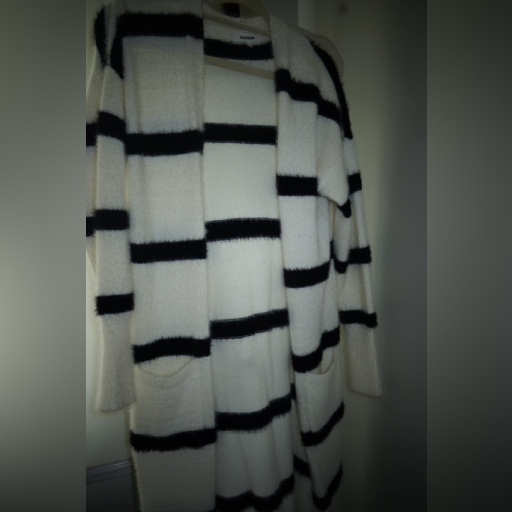 Eesome Black and White Striped Cardigan